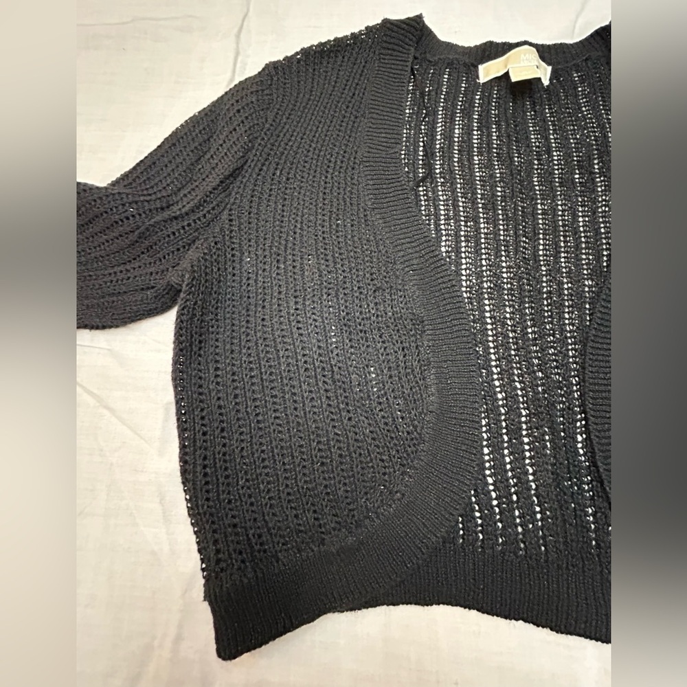 Michael Kors Women’s Cropped Black Open-Knit Cardigan - Linen/cotton blend - Picture 4 of 8